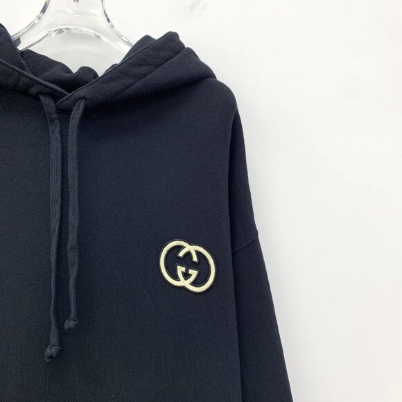 EM0060 Gucci black logo embroidered hooded drawstring long-sleeved sweatshirt XS - Picture 3 of 7
